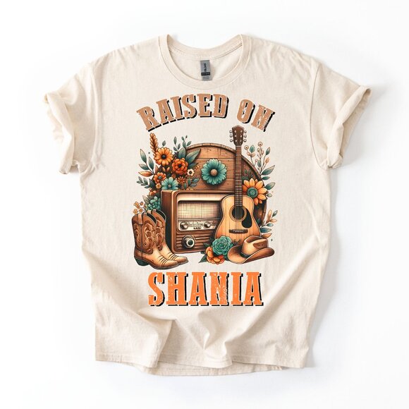 Raised On Shania Twain Country Music T-Shirt Women's Cowgirl Boots Tee Gift - Picture 1 of 3